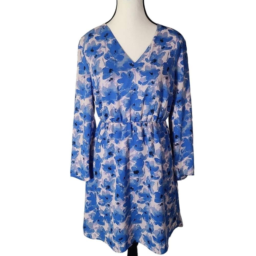 J. Crew Factory Long Sleeve V neck Blue Floral dress Size 2 NEW